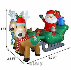 6.7 FT Christmas Inflatable Santa Claus on Sleigh Pulled by Two Reindeers