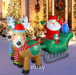 6.7 FT Inflatable Santa Claus Sleigh with Reindeers Eye-Catching LED Christ