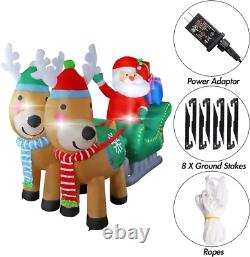 6.7 FT Inflatable Santa Claus Sleigh with Reindeers Eye-Catching LED Christ