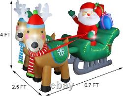 6.7 FT Inflatable Santa Claus Sleigh with Reindeers Eye-Catching LED Christ