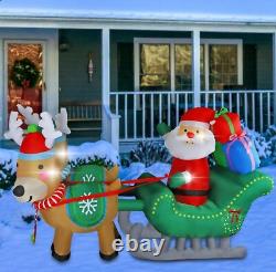 6.7 FT Inflatable Santa Claus Sleigh with Reindeers Eye-Catching LED Christ