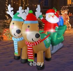 6.7 FT Inflatable Santa Claus Sleigh with Reindeers Eye-Catching LED Christ