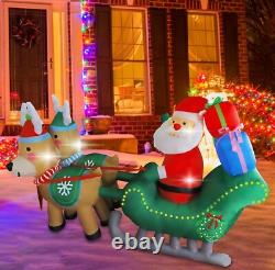 6.7 FT Inflatable Santa Claus Sleigh with Reindeers Eye-Catching LED Christ