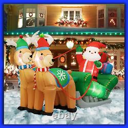 6.9ft Christmas Inflatable Outdoor Yard Decor Santa Green Sleigh Reindeer LED