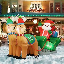 6.9ft Christmas Inflatable Outdoor Yard Decor Santa Green Sleigh Reindeer LED