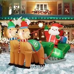 6.9ft Long Christmas Inflatable LED Lighted Santa on Sleigh with Reindeers, Gift B
