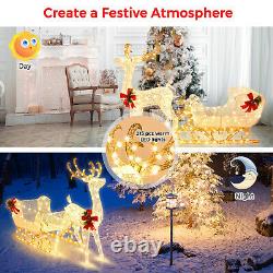 6' Christmas Lighted Reindeer & Santa's Sleigh With 4 Stakes & 215 LED Lights