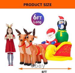 6 FT Christmas Inflatable Decoration Santa Claus on Sleigh with Reindeers and Pe