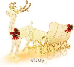 6 FT Christmas Lighted Reindeer & Santa'S Sleigh, Xmas Lighted Outdoor Yard Deco