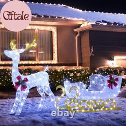 6 FT Christmas Lighted Reindeer & Santa'S Sleigh, Xmas Lighted Outdoor Yard Deco