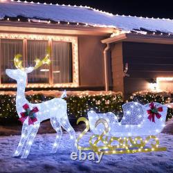 6 FT Christmas Lighted Reindeer & Santa'S Sleigh, Xmas Lighted Outdoor Yard Deco