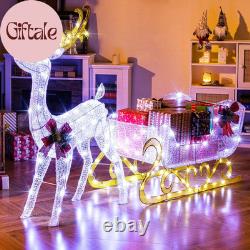 6 FT Christmas Lighted Reindeer & Santa'S Sleigh, Xmas Lighted Outdoor Yard Deco