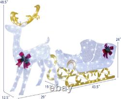 6 FT Christmas Lighted Reindeer & Santa'S Sleigh, Xmas Lighted Outdoor Yard Deco