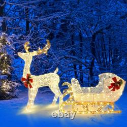 6 FT Christmas Lighted Reindeer & Santa'S Sleigh, Xmas Lighted Outdoor Yard Deco