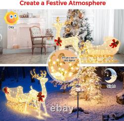 6 FT Christmas Lighted Reindeer & Santa'S Sleigh, Xmas Lighted Outdoor Yard Deco