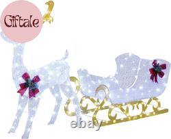6 FT Christmas Lighted Reindeer & Santa'S Sleigh, Xmas Lighted Outdoor Yard Deco