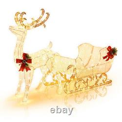 6 FT Christmas Lighted Reindeer & Santa's Sleigh With4 Stakes & 215 LED Lights