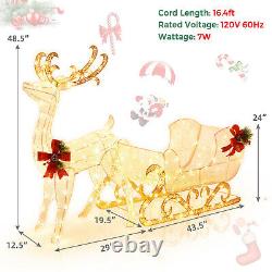 6 FT Christmas Lighted Reindeer & Santa's Sleigh With4 Stakes & 215 LED Lights