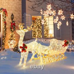 6 FT Christmas Lighted Reindeer & Santa's Sleigh With4 Stakes & 215 LED Lights