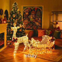 6 FT Christmas Lighted Reindeer & Santa's Sleigh With4 Stakes & 215 LED Lights