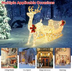 6 FT Christmas Lighted Reindeer & Santa's Sleigh With4 Stakes & 215 LED Lights