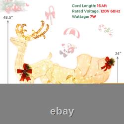 6 FT Christmas Lighted Reindeer & Santa's Sleigh With 215 LED Lights & 4 Stakes
