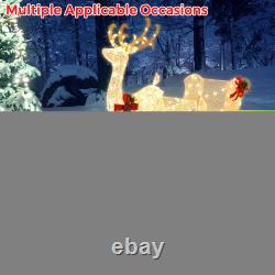 6 FT Christmas Lighted Reindeer & Santa's Sleigh With 215 LED Lights & 4 Stakes