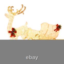 6 FT Christmas Lighted Reindeer & Santa's Sleigh With 215 LED Lights & 4 Stakes