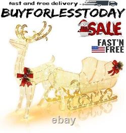 6 FT Christmas Lighted Reindeer & Santa's Sleigh, Xmas Lighted Outdoor Yard Deco