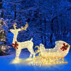 6 FT Christmas Lighted Reindeer & Santa's Sleigh, Xmas Lighted Outdoor Yard Deco