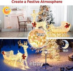 6 FT Christmas Lighted Reindeer & Santa's Sleigh, Xmas Lighted Outdoor Yard Deco