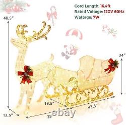 6 FT Christmas Lighted Reindeer & Santa's Sleigh, Xmas Lighted Outdoor Yard Deco