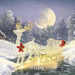 6 FT Christmas Lighted Reindeer & Santa's Sleigh, Xmas Lighted Outdoor Yard Deco