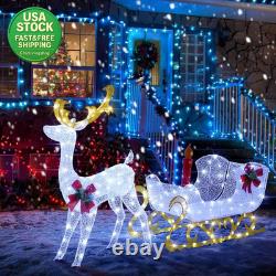 6 FT Christmas Lighted Reindeer and Santa Sleigh Outdoor Yard Decor 215 LED