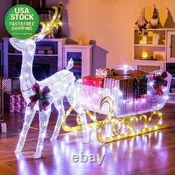 6 FT Christmas Lighted Reindeer and Santa Sleigh Outdoor Yard Decor 215 LED
