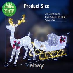 6 FT Christmas Lighted Reindeer and Santa Sleigh Outdoor Yard Decor 215 LED