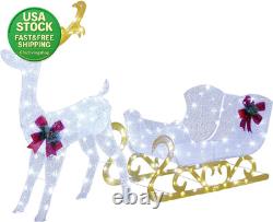 6 FT Christmas Lighted Reindeer and Santa Sleigh Outdoor Yard Decor 215 LED