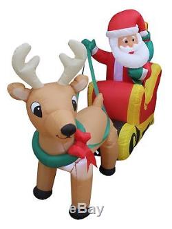 6 Foot Long Christmas Inflatable Santa Claus in Sleigh with Reindeer and Gift
