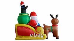 6 Foot Long Christmas Inflatable Santa On Sleigh With Reindeer And Penguins Yard
