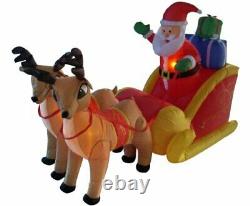 6 Foot Long Christmas Inflatable Santa On Sleigh With Reindeer Yard Decoration L