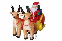 6 Foot Long Christmas Inflatable Santa On Sleigh With Reindeer Yard Decoration L