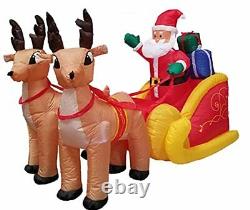6 Foot Long Christmas Inflatable Santa On Sleigh With Reindeer Yard Decoration L