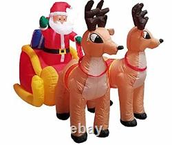 6 Foot Long Christmas Inflatable Santa On Sleigh With Reindeer Yard Decoration L