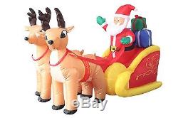 6 Foot Long Christmas Inflatable Santa on Sleigh with Reindeer Yard Decoration