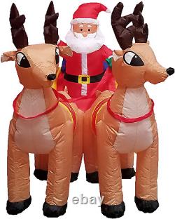 6 Foot Long Christmas Inflatable Santa on Sleigh with Reindeer Yard Decoration L