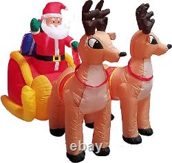 6 Foot Long Christmas Inflatable Santa on Sleigh with Reindeer Yard Decoration L