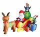 6 Foot Long Christmas Inflatable Santa On Sleigh With Reindeer And Penguins