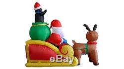 6 Foot Long Christmas Inflatable Santa on Sleigh with Reindeer and Penguins