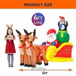 6 Ft Christmas Inflatable Decoration Santa Claus On Sleigh With Reindeers And Pe
