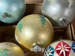 6 Vintage Large 4'' Hand Painted Christmas Ornaments 4 SANTA SLEIGH REINDEER
